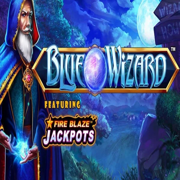 Blue Wizard Fire Blaze Jackpots logo by Rarestone Gaming at Posido Casino